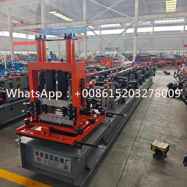 Servo-driven correa purlin machine with motorized section switching and inline punching. C/Z output from GI to PPGI coil for steel frames and solar racking.